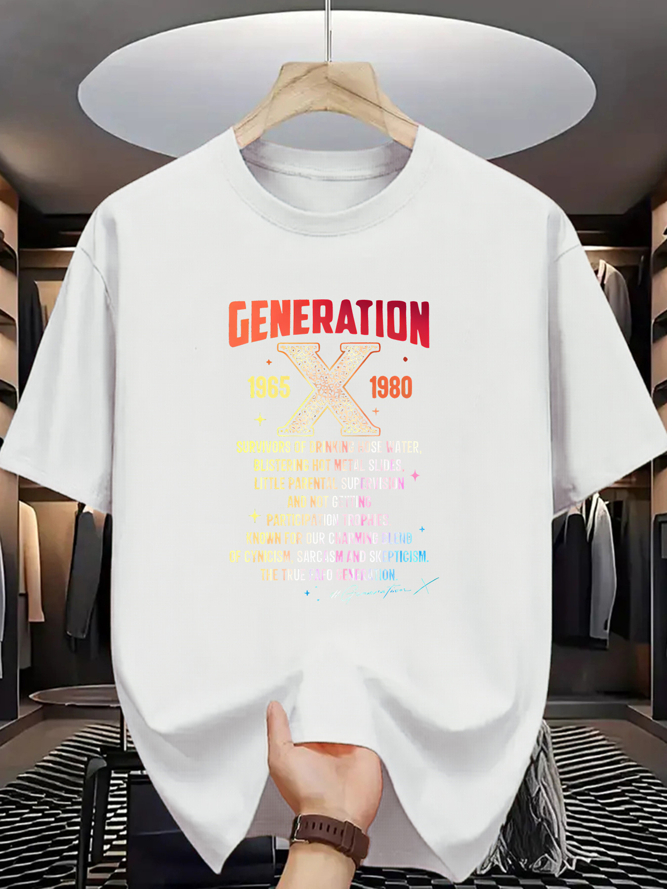 Men's Graphic T-Shirt Generation 1980 Colorful Abstract Lines With Retro Effects T Shirt
