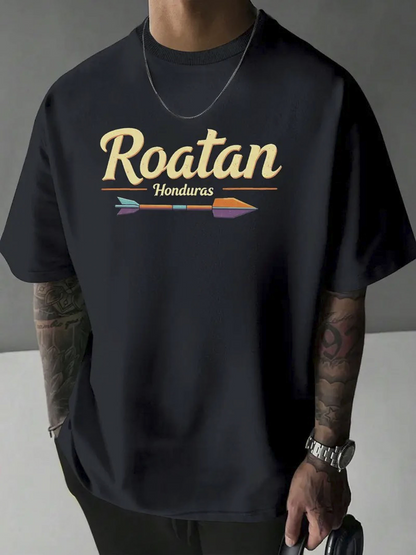 Men's Graphic T-Shirt Roatan Honduras Colorful Arrow Under Sunset Sky T Shirt