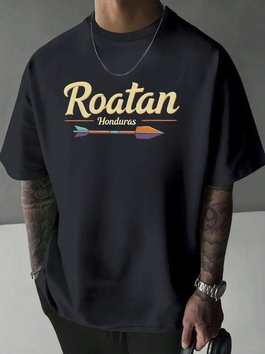 Men's Graphic T-Shirt Roatan Honduras Colorful Arrow Under Sunset Sky T Shirt