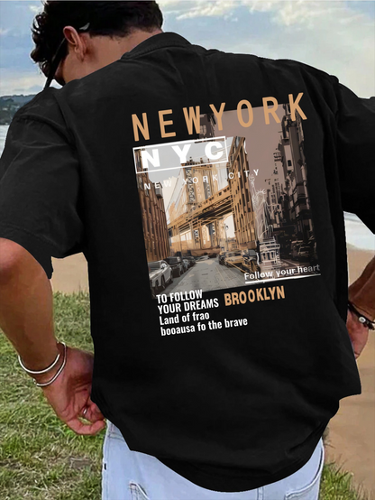 Men's Graphic T-Shirt New York Cityscape Bridge Among Skyscrapers Urban Dream Brooklyn T Shirt