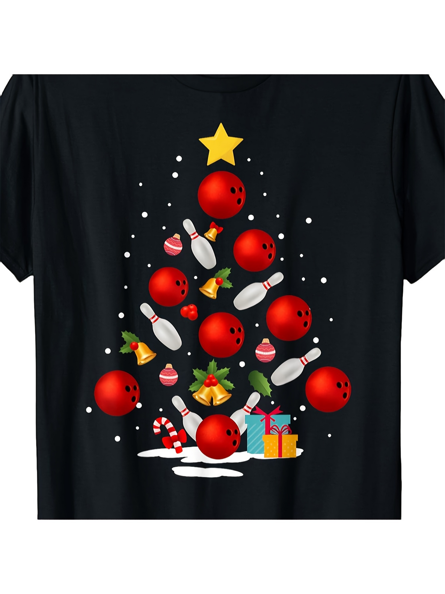 Men's Graphic T-Shirt Christmas Ornaments With Bowling Pins Forming A Festive Holiday Tree