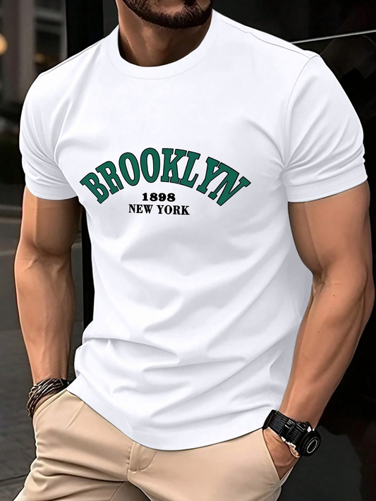 Men's Graphic T-Shirt Brooklyn 1898 New York Minimalist Vintage Lettering White T Shirt