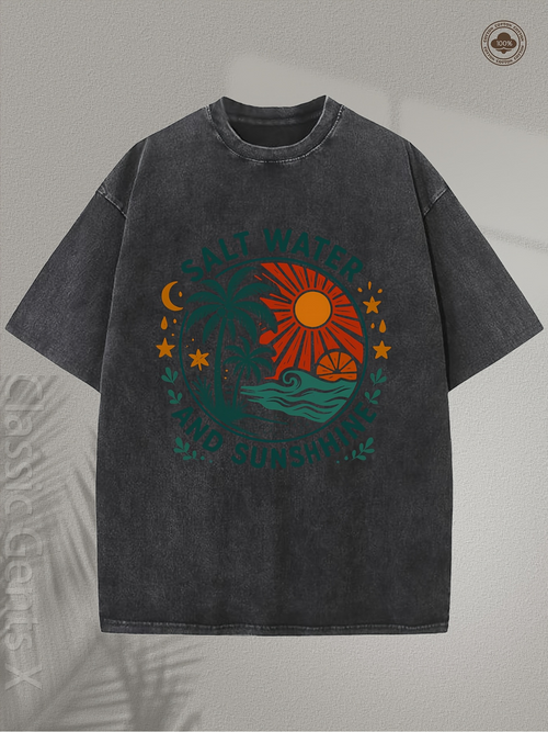 Men's Graphic T-Shirt Rising Sun With Crescent Moon Over Rolling Ocean Waves