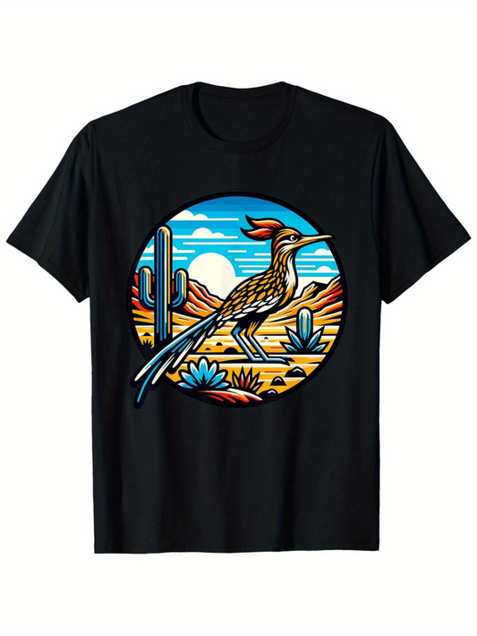 Men's Graphic T-Shirt Desert Sunrise With Colorful Sky Surrounding A Lone Majestic Roadrunner