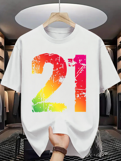 Men's Graphic T-Shirt Grunge Rainbow Color Numbers On White Tee