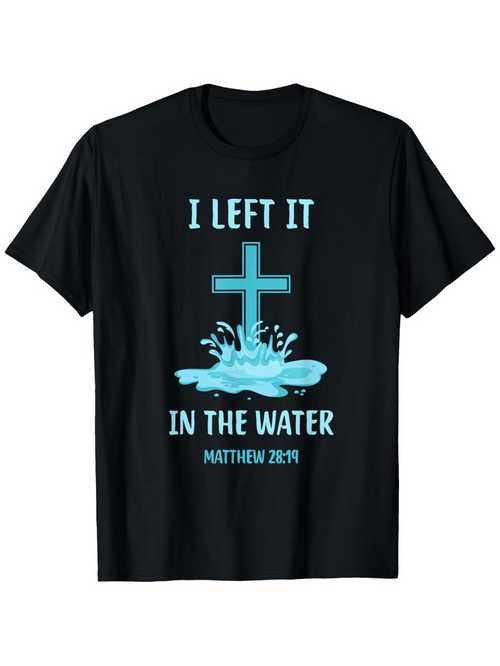 Men's Graphic T-Shirt I Left It Shining Blue Cross With Water Splash Under Christian Sign