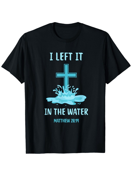 Men's Graphic T-Shirt I Left It Shining Blue Cross With Water Splash Under Christian Sign