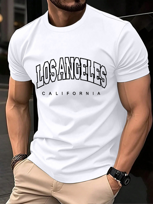 Men's Graphic T-Shirt Los Angeles California Bold Modern Text On Minimal White Shirt