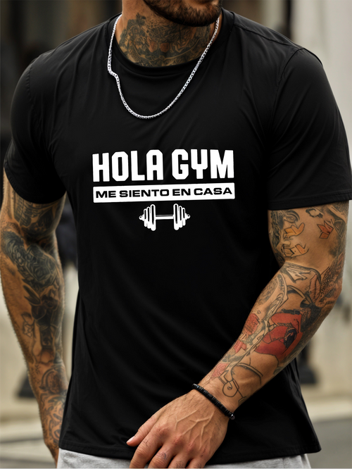 Men's Graphic T-Shirt Bold Motivational Lettering With Barbell Illustration Gym Shirt