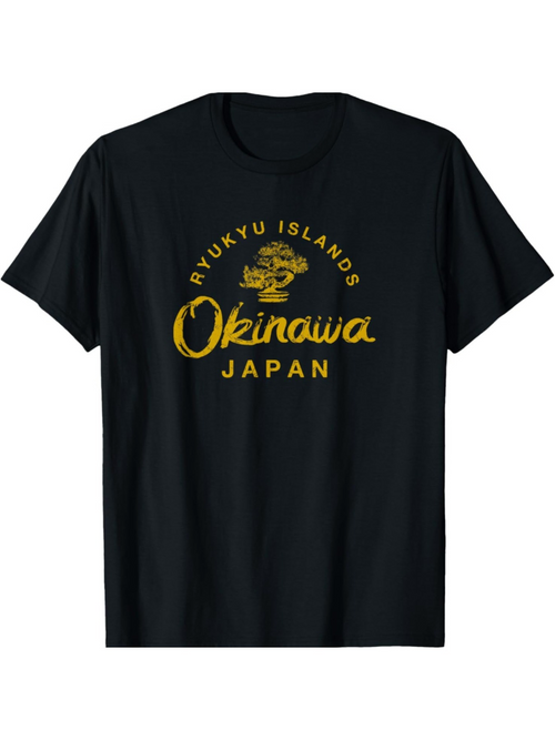 Men's Graphic T-Shirt Okinawa Japan With Textured Brushstroke Calligraphy And Nature Motif