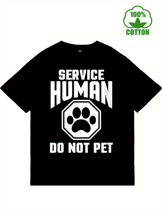 Men's Graphic T-Shirt Bold White Letters With Large Paw Print And Stop Sign Human