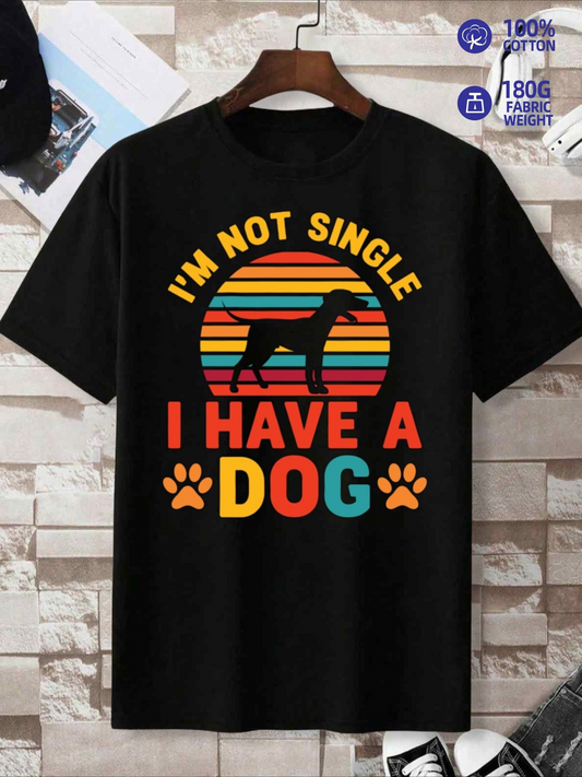 Men's Graphic T-Shirt Im Not Single Retro Colored Stripes With Silhouette And Paw Prints Dog
