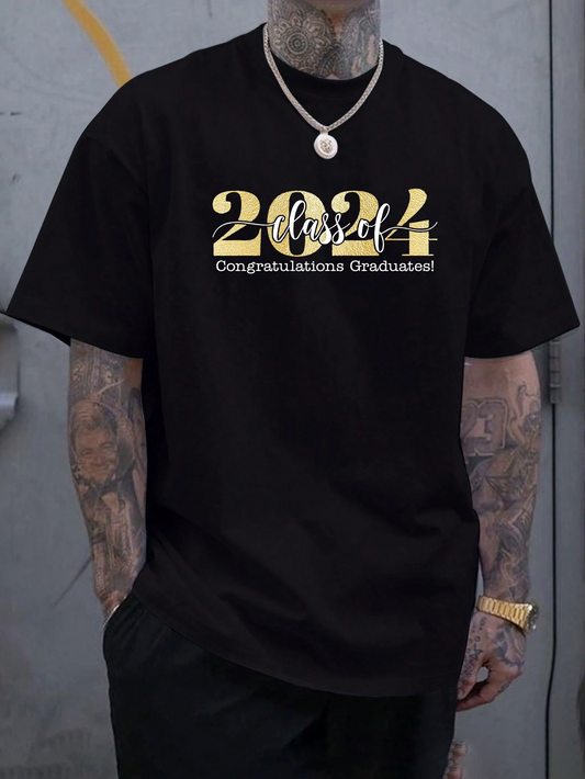 Men's Graphic T-Shirt Class Of 2024 Bold Letter Graduation Print T Shirt