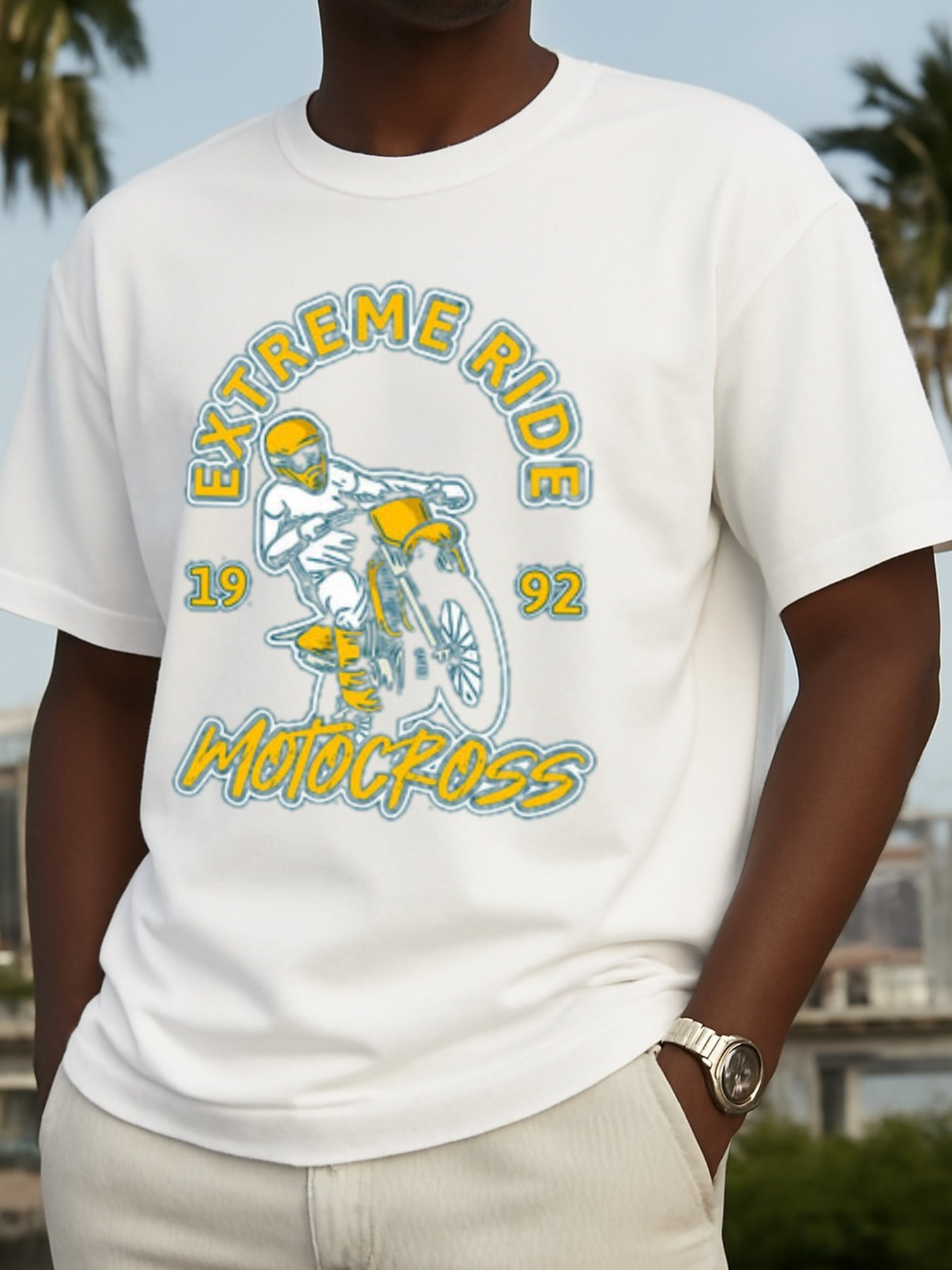 Men's Graphic T-Shirt Extreme Ride 1992 Speed Racer Motocross With Dynamic Action Motorcycle