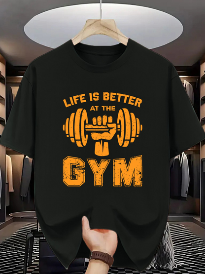 Men's Graphic T-Shirt Life Is Better At The Gym With Heavy Barbell Illustration