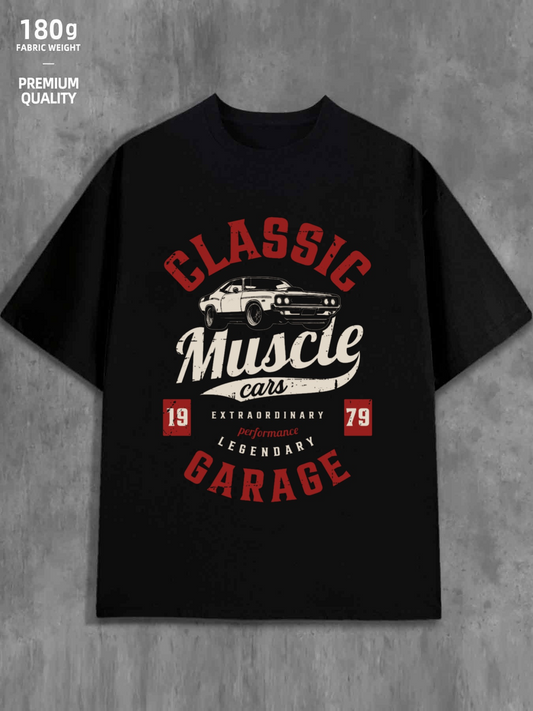 Men's Graphic T-Shirt Classic Muscle Cars Legendary Garage With Vintage Retro Sports Car
