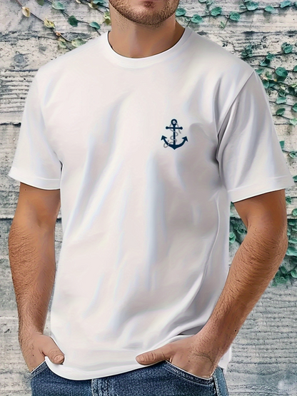 Men's Graphic T-Shirt Classic Nautical Theme With Simple Navy Blue Anchor Symbol