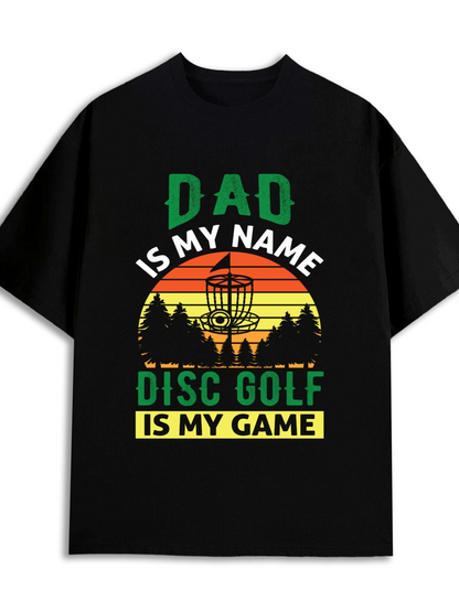 Men's Graphic T-Shirt Dad Is My Name Retro Sunset Silhouette Forest And Disc Golf Basket