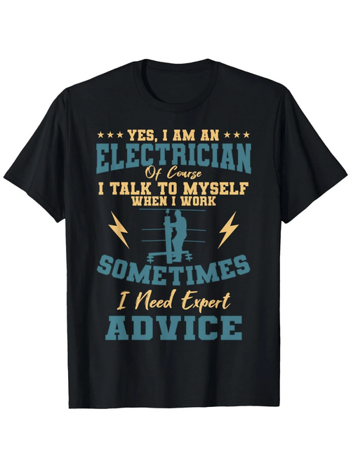 Men's Graphic T-Shirt Yes I Am An Electrician With Lightning Bolts And Powerline Worker