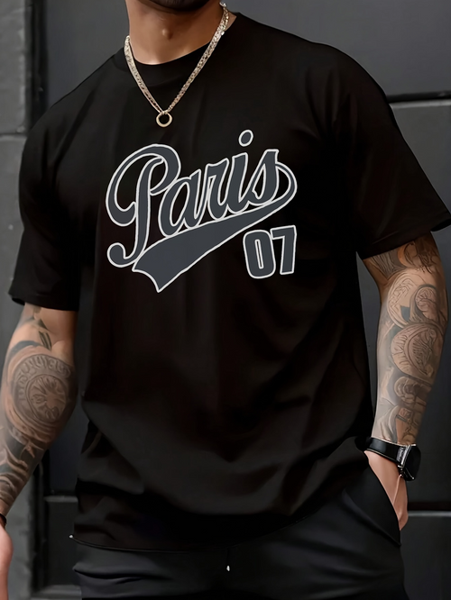 Men's Graphic T-Shirt Paris Script Lettering With Retro Sports Style Under Bold Numbers