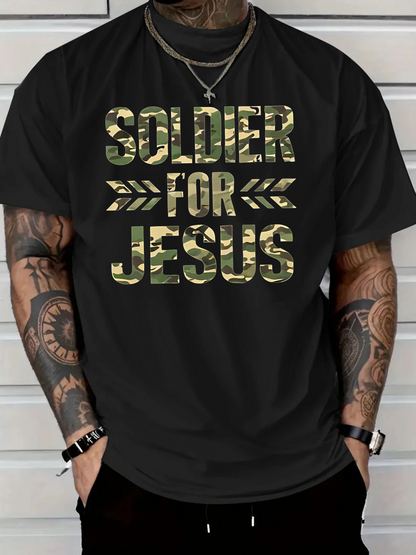 Men's Graphic T-Shirt Soldier For Jesus Camouflage Print With Geometric Arrow Pattern Lettering