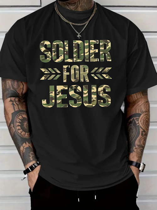 Men's Graphic T-Shirt Soldier For Jesus Camouflage Print With Geometric Arrow Pattern Lettering