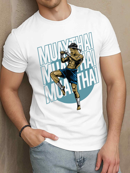 Men's Graphic T-Shirt Muay Thai Fighter In Action On White Modern T Shirt