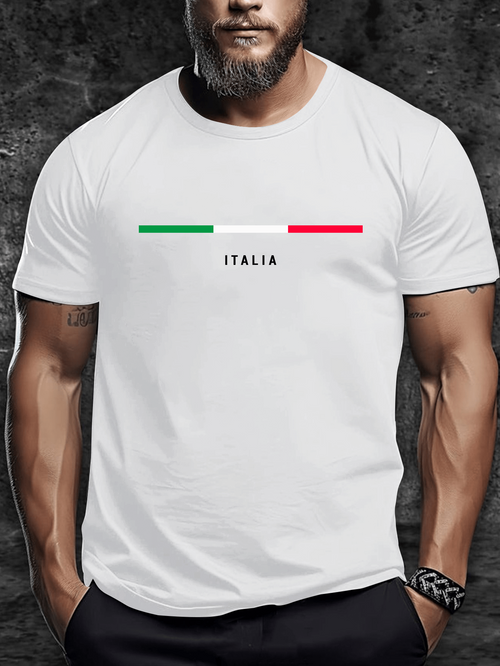 Men's Graphic T-Shirt Italia Minimalist Green And Red Stripes Under Simple Bold Lettering
