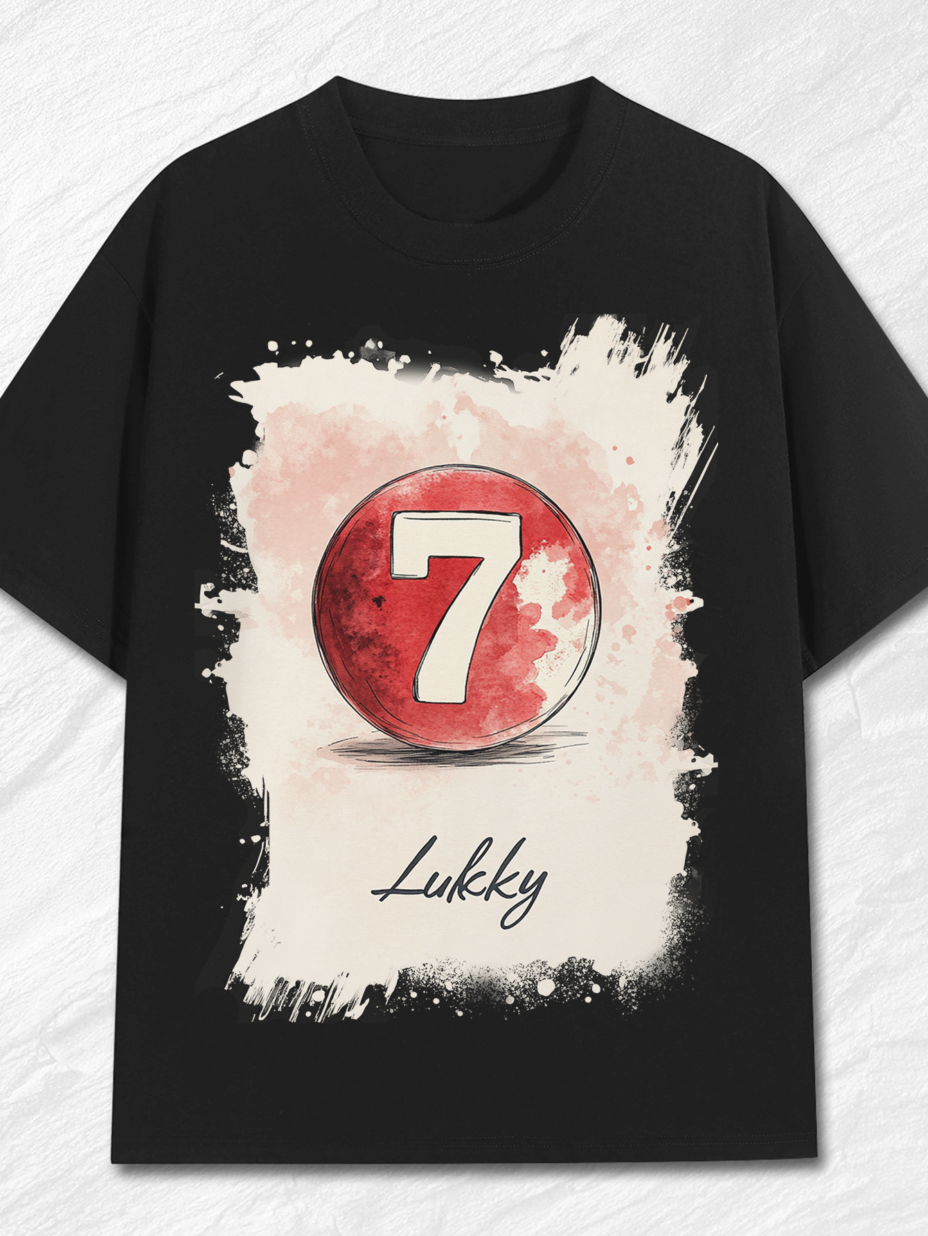 Men's Graphic T-Shirt Lucky Seven Painted Watercolor Effect Red Ball