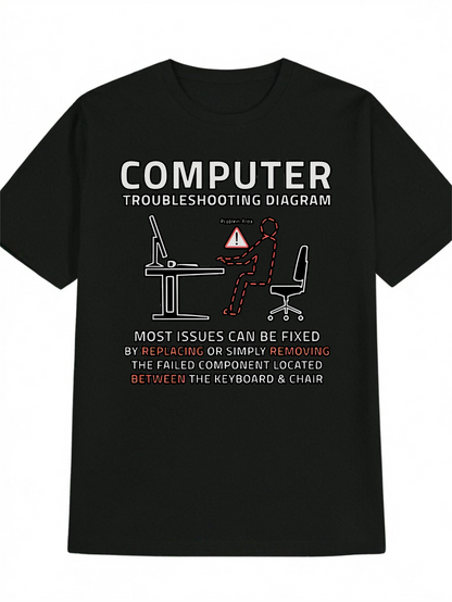 Men's Graphic T-Shirt Computer Troubleshooting Diagram Funny Office Desk Chair