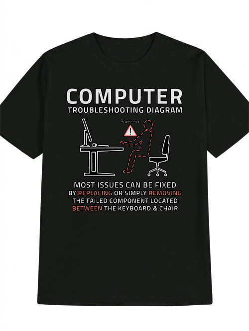 Men's Graphic T-Shirt Computer Troubleshooting Diagram Funny Office Desk Chair