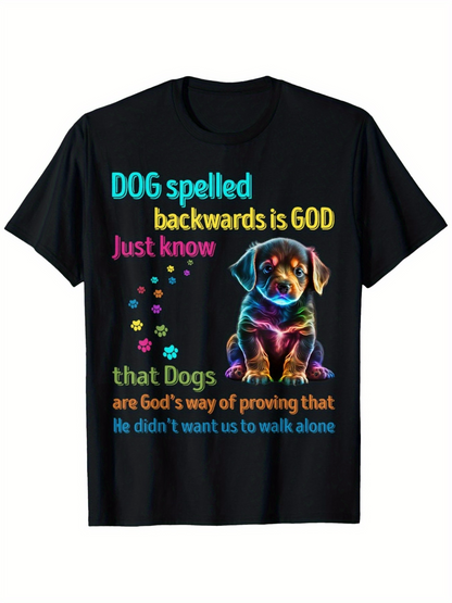 Men's Graphic T-Shirt Rainbow Neon Sparkles With Paw Prints Surrounding Vibrant Dog