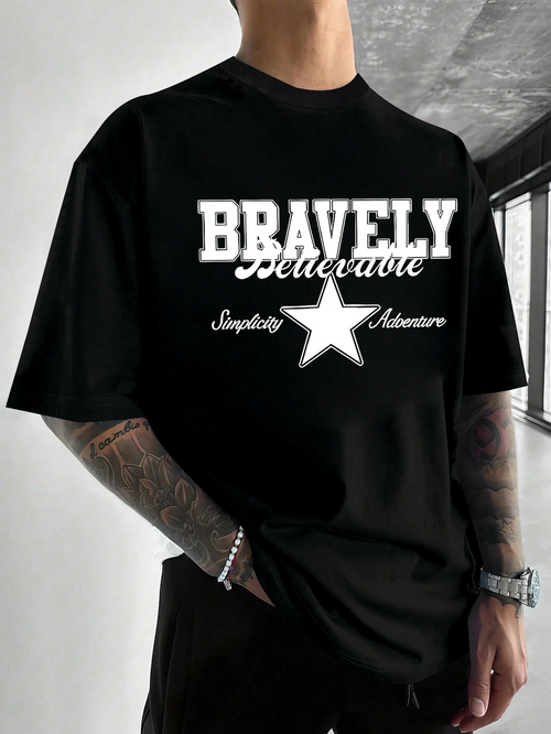 Men's Graphic T-Shirt Bravely Believe With Star Among Simplicity Adventure Dreams