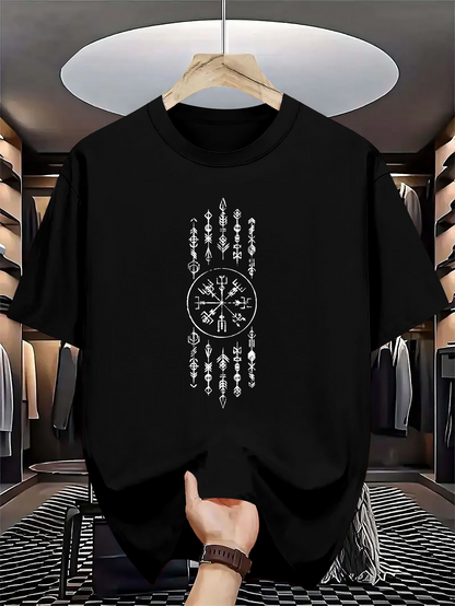 Men's Graphic T-Shirt Mystical Symbols Arranged In Vertical Decorative Pattern Compass
