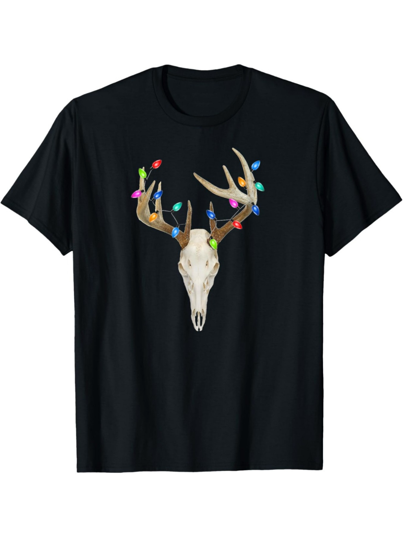 Men's Graphic T-Shirt Holiday Lights Wrapped On Antlers Of A Deer Skull