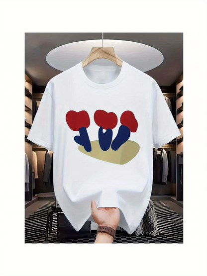 Men's Graphic T-Shirt Colorful Abstract Shapes On A Plain White Background Featuring Mushrooms