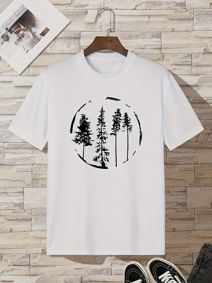 Men's Graphic T-Shirt Calm Morning Mist Among Tall Pine Forest