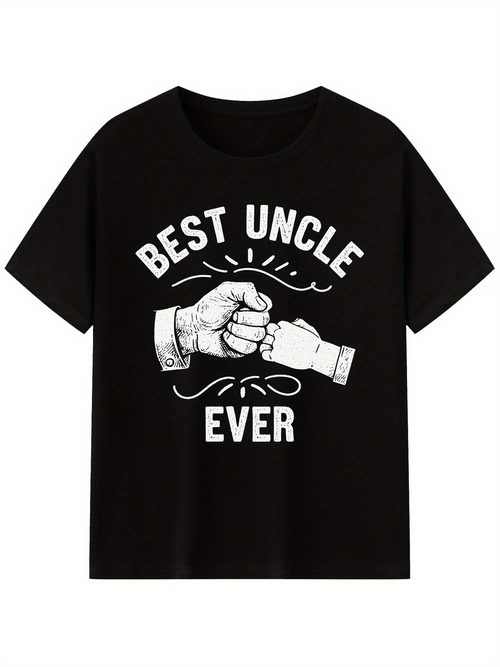Men's Graphic T-Shirt Best Uncle Ever With Cartoon Hands Fist Bumping On Black Shirt