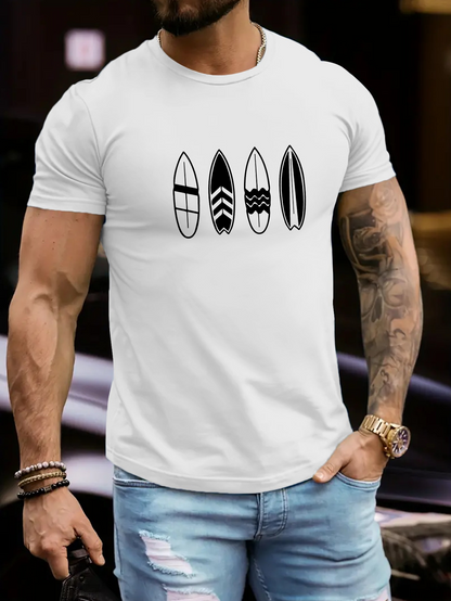 Men's Graphic T-Shirt Minimalist Line Art Surfboards Placed In Symmetrical Pattern Surfboard