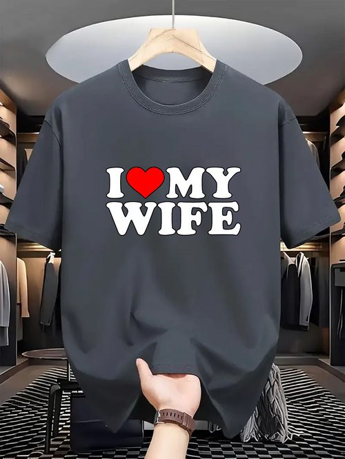 Men's Graphic T-Shirt I Love My Wife Bold Red Heart Statement Graphic T Shirt
