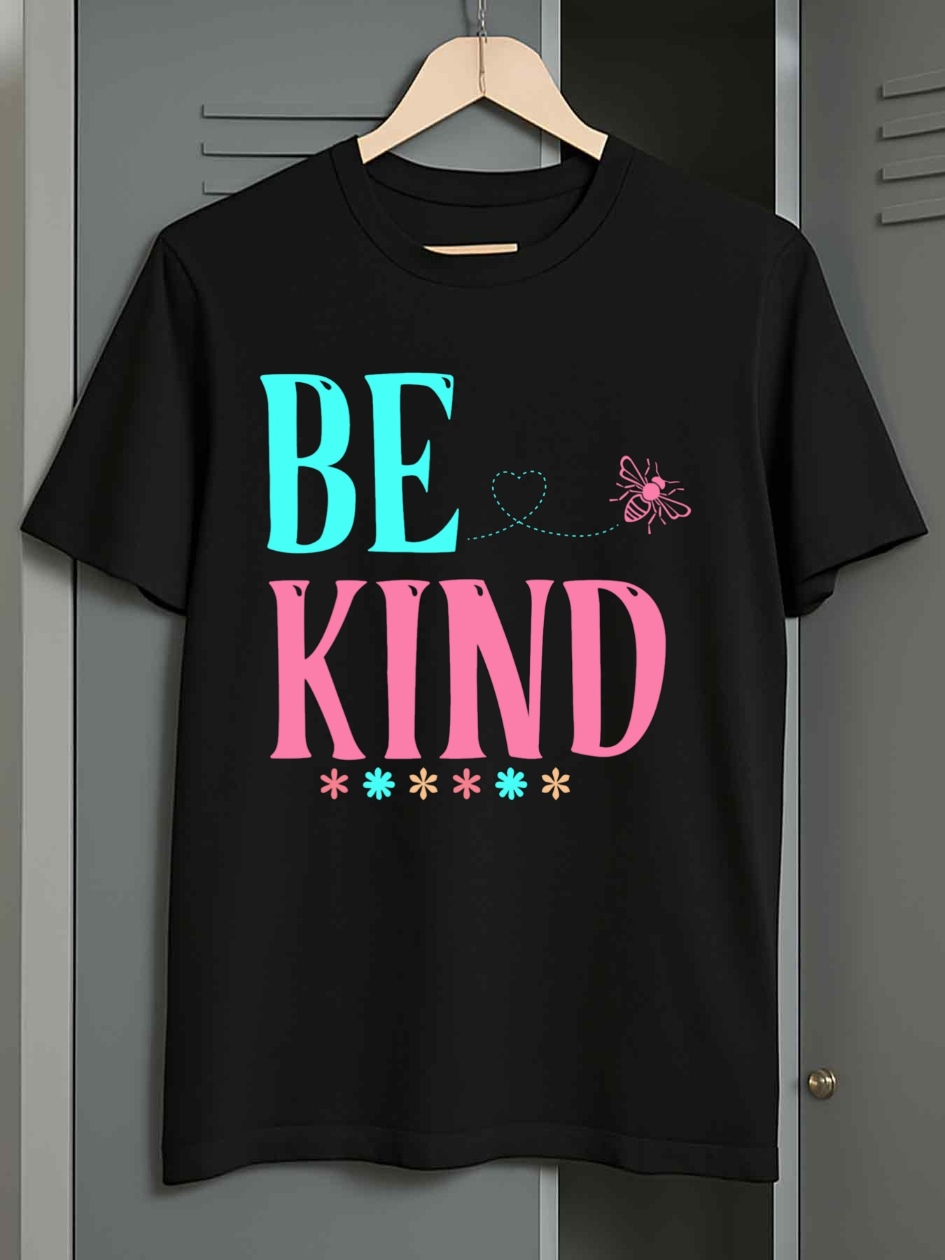 Men's Graphic T-Shirt Be Kind Colorful Letters With Butterfly Heart And Floral Motifs