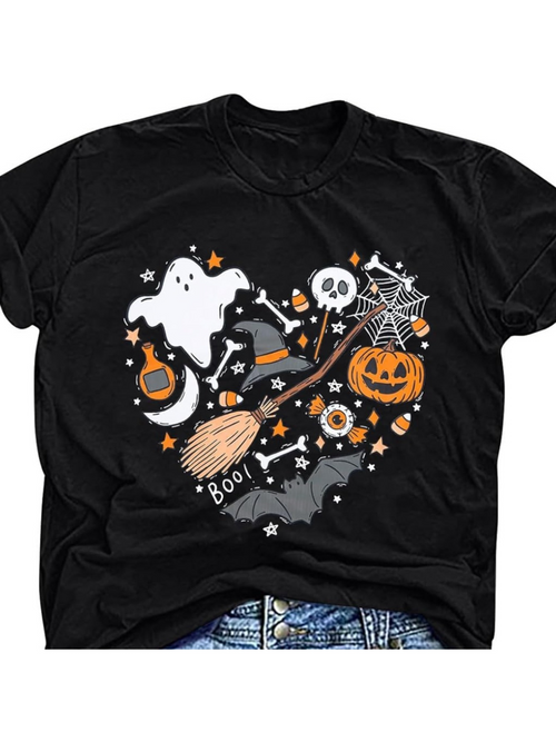 Men's Graphic T-Shirt Boo With Floating Ghosts Spiderweb Pumpkin And Halloween Heart