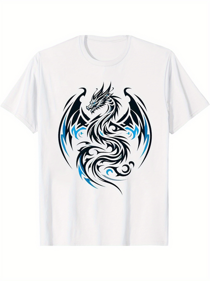Men's Graphic T-Shirt Abstract Swirling Black Blue Design Tribal Dragon