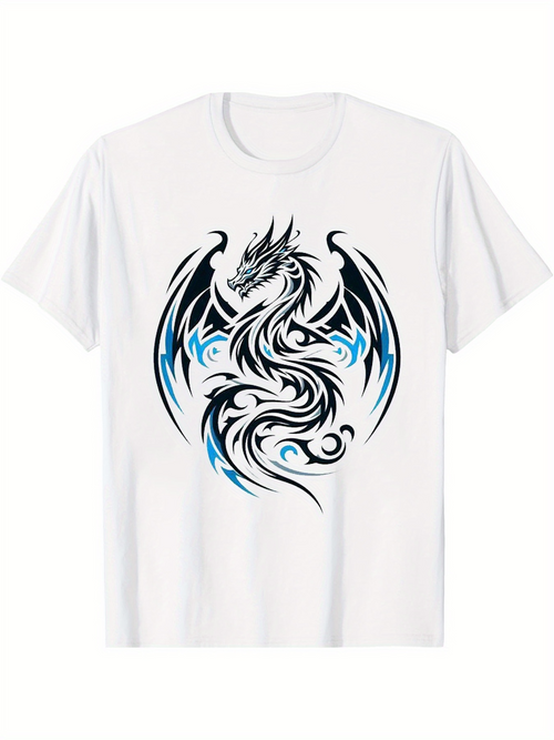 Men's Graphic T-Shirt Abstract Swirling Black Blue Design Tribal Dragon