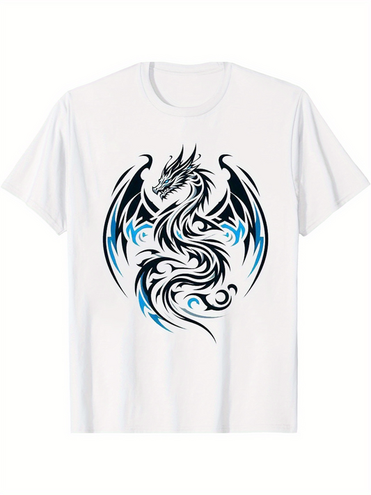 Men's Graphic T-Shirt Abstract Swirling Black Blue Design Tribal Dragon
