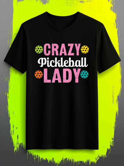 Men's Graphic T-Shirt Crazy Pickleball Lady Colorful Dots And Whimsical Lettering With Playful Expression