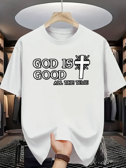 Men's Graphic T-Shirt God Is Good All The Time With Stylized Cross Design