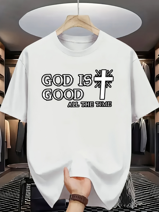 Men's Graphic T-Shirt God Is Good All The Time With Stylized Cross Design