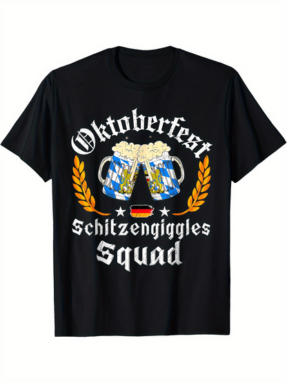 Men's Graphic T-Shirt Oktoberfest Schitzengiggles Squad Two Beer Mugs With Wheat And German Flag