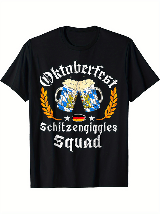 Men's Graphic T-Shirt Oktoberfest Schitzengiggles Squad Two Beer Mugs With Wheat And German Flag